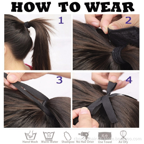 Hot Selling High Quality 22 Inch Long Wrap Kinky Curly Strappy Ponytail Hair Extensions Dark Brown Synthetic For Women